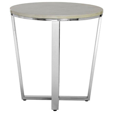 Orsina Allure Round White Faux Marble End Table with Chrome Legs