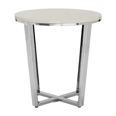 Orsina Allure Round White Faux Marble End Table with Chrome Legs