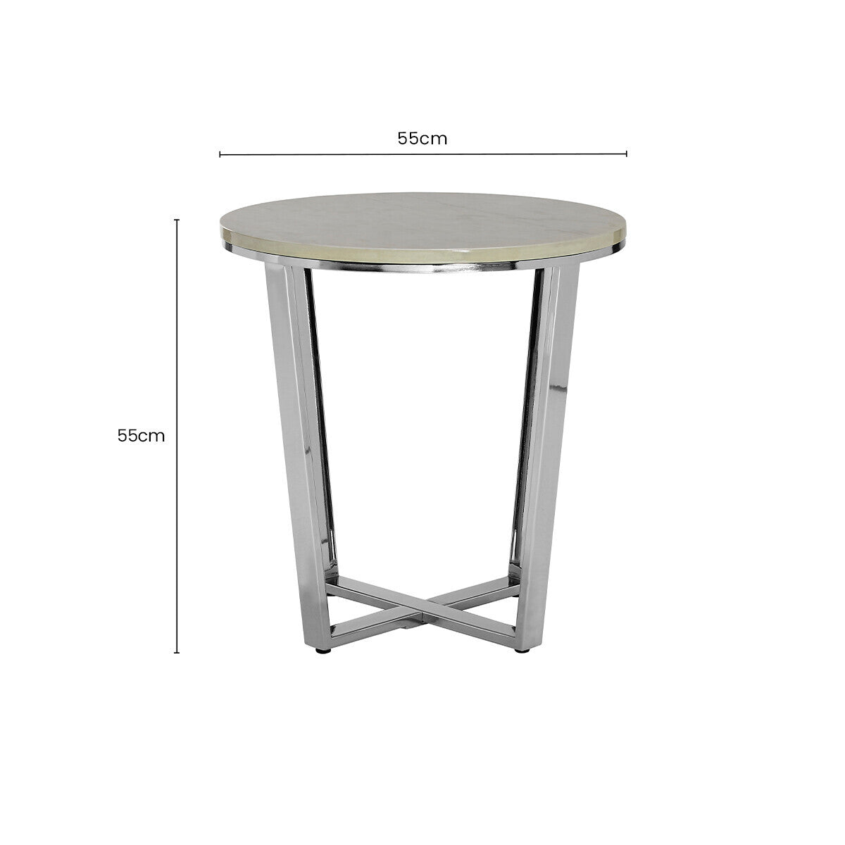 Orsina Allure Round White Faux Marble End Table with Chrome Legs
