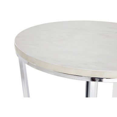 Orsina Allure Round White Faux Marble End Table with Chrome Legs