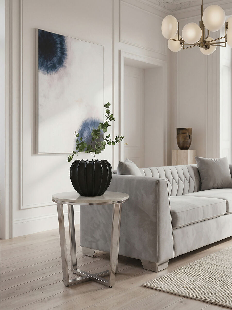 Orsina Allure Round White Faux Marble End Table with Chrome Legs