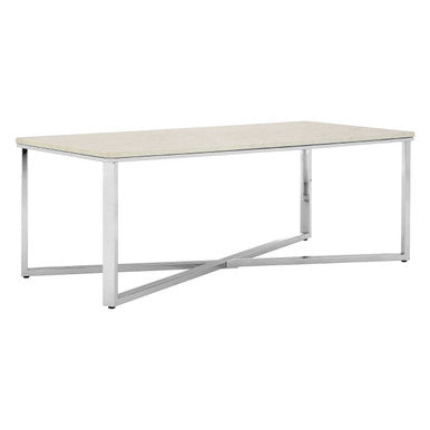 Orsina Allure White Faux Marble Coffee Table with Chrome Lattice Legs
