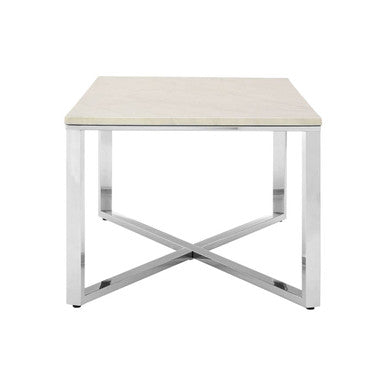Orsina Allure White Faux Marble Coffee Table with Chrome Lattice Legs