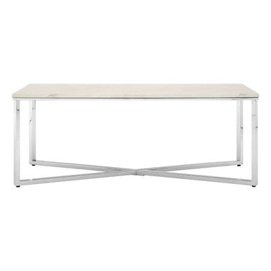 Orsina Allure White Faux Marble Coffee Table with Chrome Lattice Legs