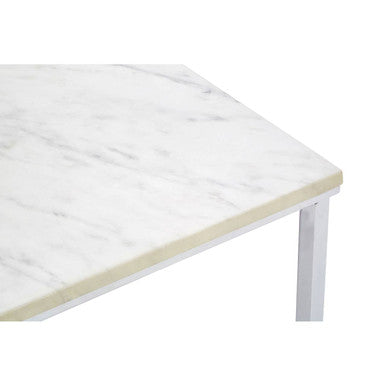 Orsina Allure White Faux Marble Coffee Table with Chrome Lattice Legs