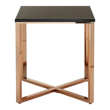 Orsina Allure Black Faux Marble End Table | Champagne Gold Legs