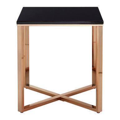 Orsina Allure Black Faux Marble End Table | Champagne Gold Legs