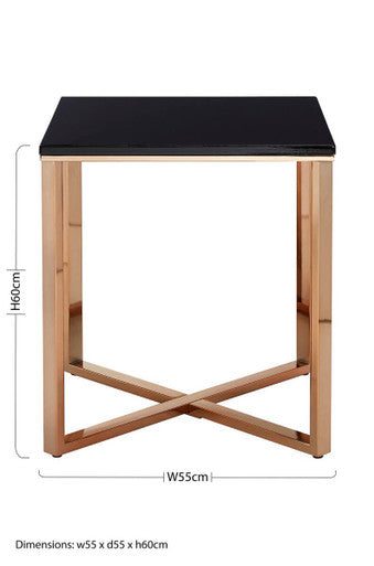 Orsina Allure Black Faux Marble End Table | Champagne Gold Legs