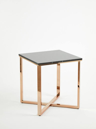 Orsina Allure Black Faux Marble End Table | Champagne Gold Legs