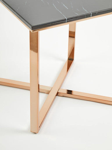 Orsina Allure Black Faux Marble End Table | Champagne Gold Legs