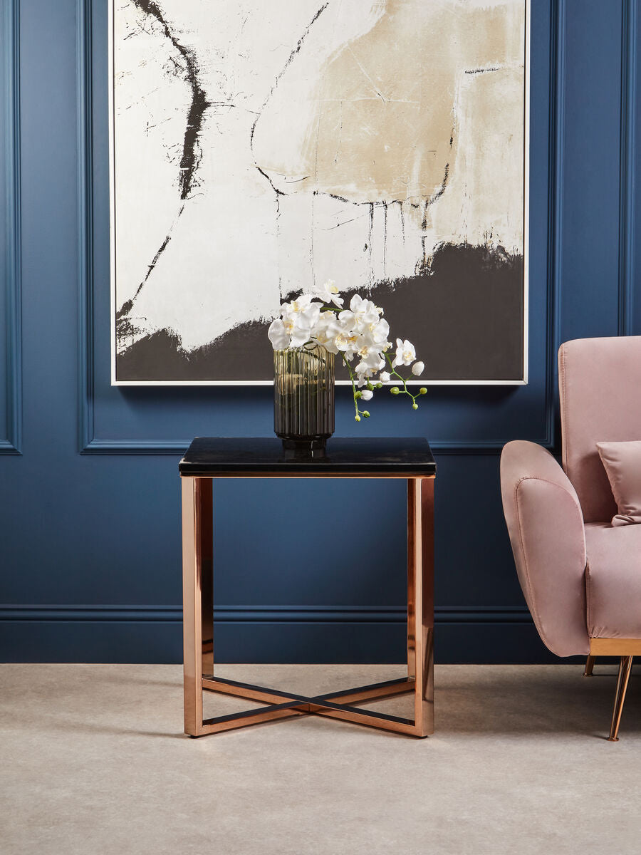 Orsina Allure Black Faux Marble End Table | Champagne Gold Legs