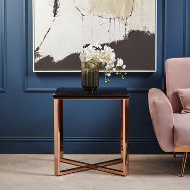 Orsina Allure Black Faux Marble End Table | Champagne Gold Legs