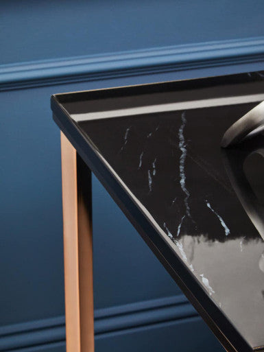 Orsina Allure Black Faux Marble End Table | Champagne Gold Legs