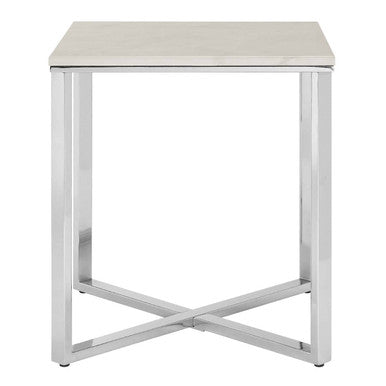 Orsina Allure Square White Faux Marble End Table with Chrome Legs