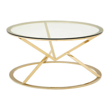 Orsina Allure Round Glass Coffee Table – Champagne Gold Stainless Steel
