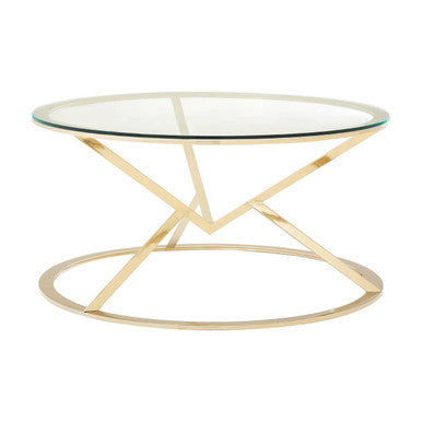 Orsina Allure Round Glass Coffee Table – Champagne Gold Stainless Steel