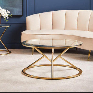 Orsina Allure Round Glass Coffee Table – Champagne Gold Stainless Steel