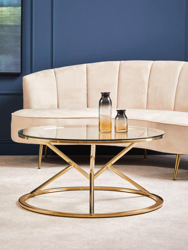 Orsina Allure Round Glass Coffee Table – Champagne Gold Stainless Steel