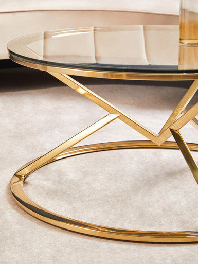 Orsina Allure Round Glass Coffee Table – Champagne Gold Stainless Steel