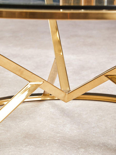Orsina Allure Round Glass Coffee Table – Champagne Gold Stainless Steel