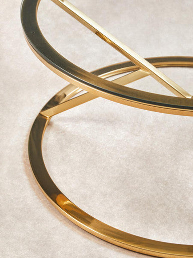 Orsina Allure Round Glass Coffee Table – Champagne Gold Stainless Steel