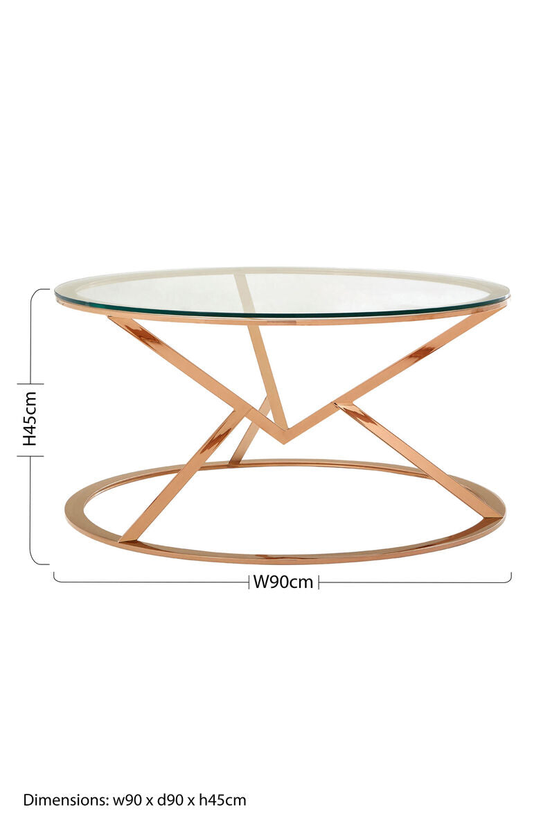 Orsina Allure Round Coffee Table – Rose Gold Stainless Steel & Glass
