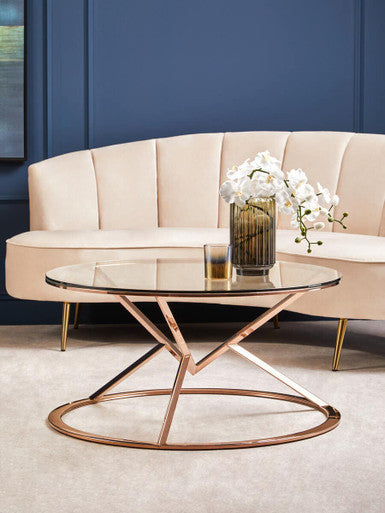 Orsina Allure Round Coffee Table – Rose Gold Stainless Steel & Glass