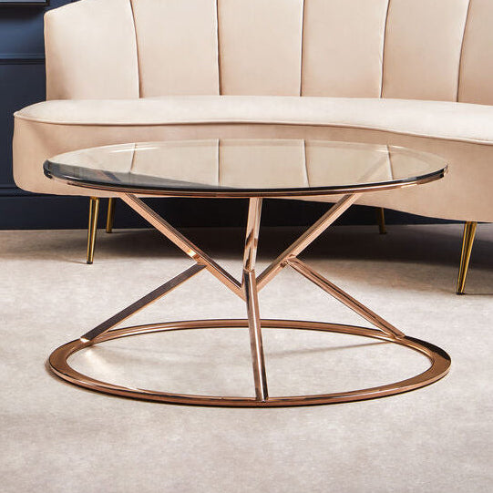 Orsina Allure Round Coffee Table – Rose Gold Stainless Steel & Glass