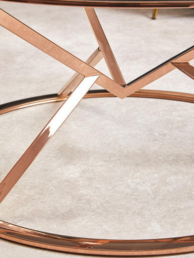 Orsina Allure Round Coffee Table – Rose Gold Stainless Steel & Glass