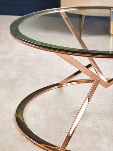 Orsina Allure Round Coffee Table – Rose Gold Stainless Steel & Glass