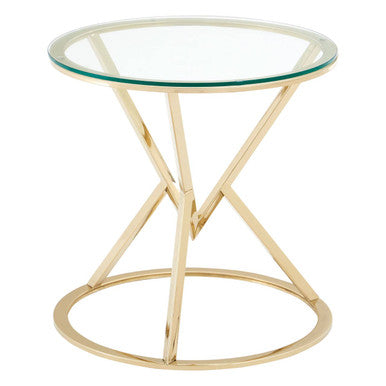 Orsina Allure Round End Table – Champagne Gold & Tempered Glass