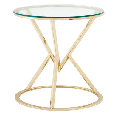 Orsina Allure Round End Table – Champagne Gold & Tempered Glass