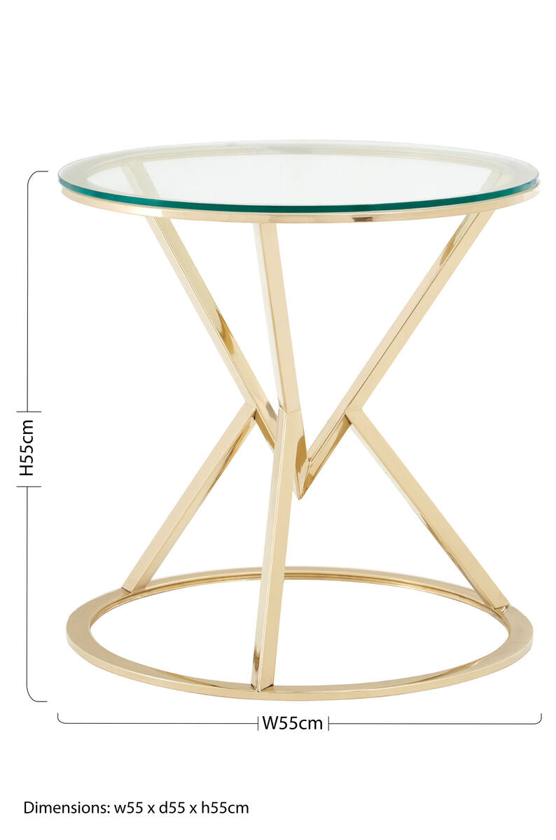 Orsina Allure Round End Table – Champagne Gold & Tempered Glass
