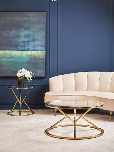 Orsina Allure Round End Table – Champagne Gold & Tempered Glass
