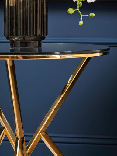 Orsina Allure Round End Table – Champagne Gold & Tempered Glass