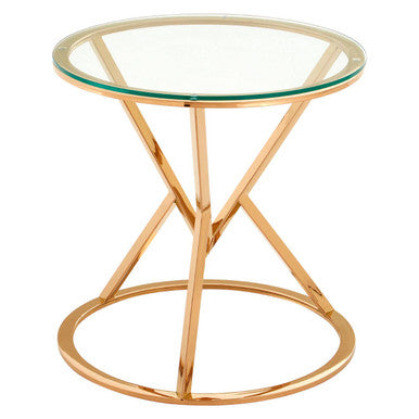 Orsina Allure Round Rose Gold End Table with Tempered Glass Top