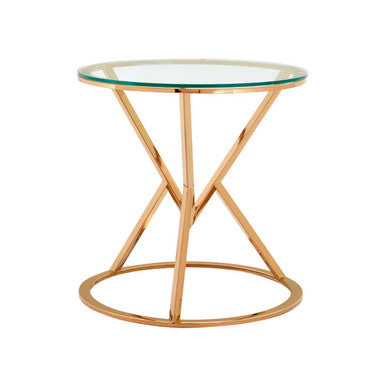 Orsina Allure Round Rose Gold End Table with Tempered Glass Top