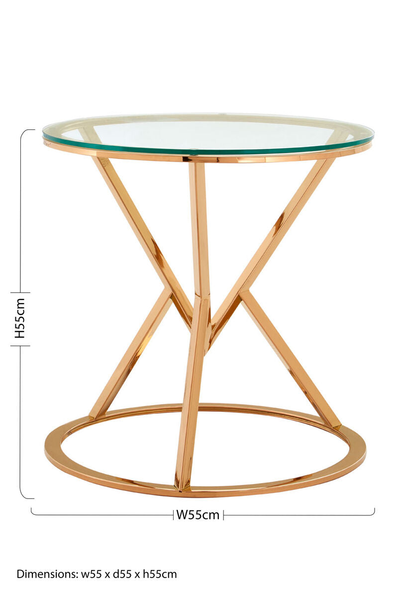 Orsina Allure Round Rose Gold End Table with Tempered Glass Top