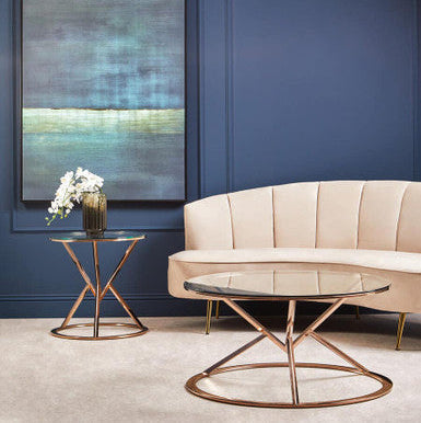 Orsina Allure Round Rose Gold End Table with Tempered Glass Top