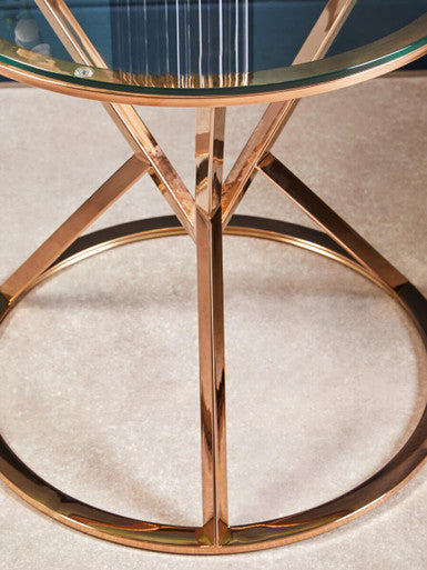Orsina Allure Round Rose Gold End Table with Tempered Glass Top