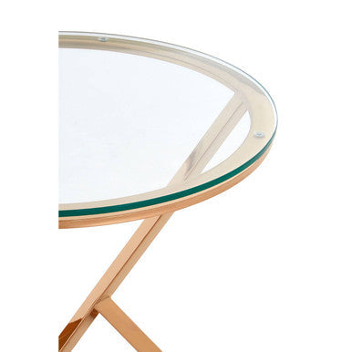 Orsina Allure Round Rose Gold End Table with Tempered Glass Top