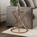 Orsina Allure Round Rose Gold End Table with Tempered Glass Top