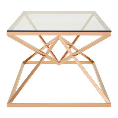 Orsina Allure Rose Gold Coffee Table | Tempered Glass & Steel Base