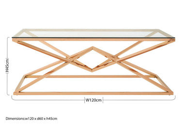Orsina Allure Rose Gold Coffee Table | Tempered Glass & Steel Base