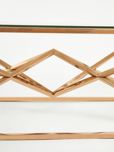 Orsina Allure Rose Gold Coffee Table | Tempered Glass & Steel Base