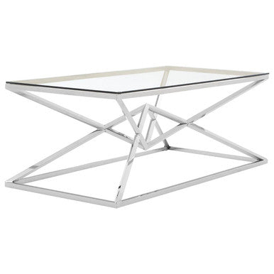 Orsina Allure Rectangular Glass Coffee Table – Silver Pyramid Base