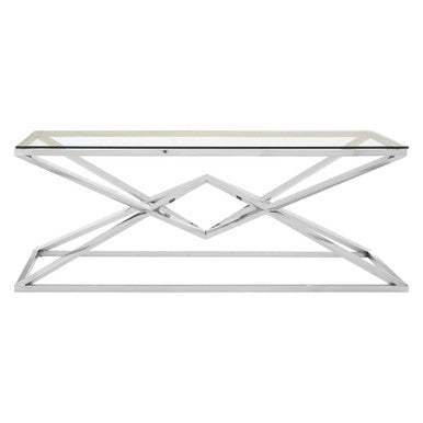 Orsina Allure Rectangular Glass Coffee Table – Silver Pyramid Base