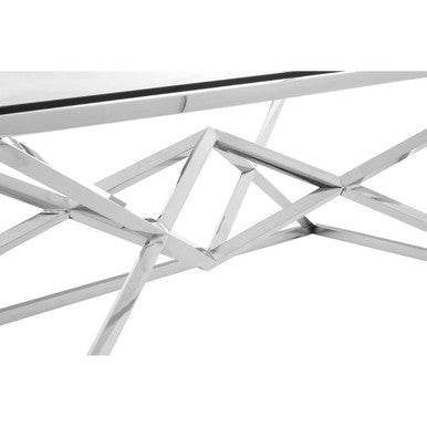 Orsina Allure Rectangular Glass Coffee Table – Silver Pyramid Base