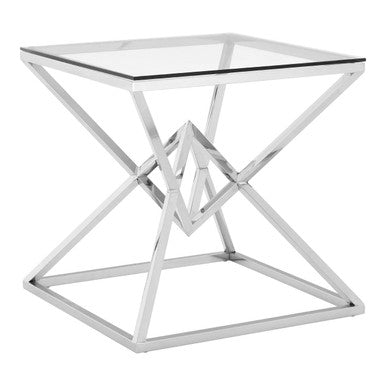 Orsina Allure Square Silver End Table - Stainless Steel & Glass