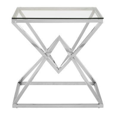 Orsina Allure Square Silver End Table - Stainless Steel & Glass